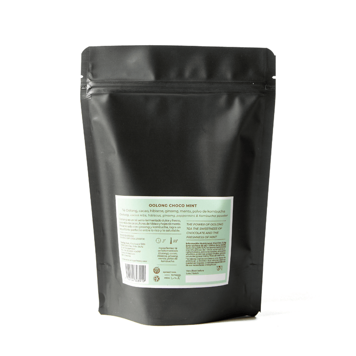 Oolong Choco Mint - Té Oolong, cacao, hibiscos, ginseng, menta, polvo de kombucha - doypack - atras