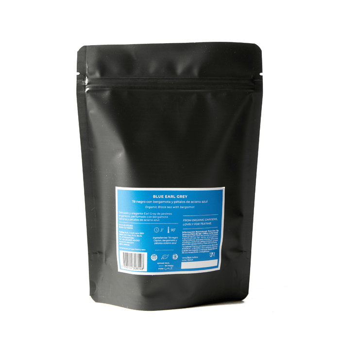 Blue Earl Grey - Té Negro de Ceylon Orgánico con Bergamota -  Doypack 62gr - hebras - atrás