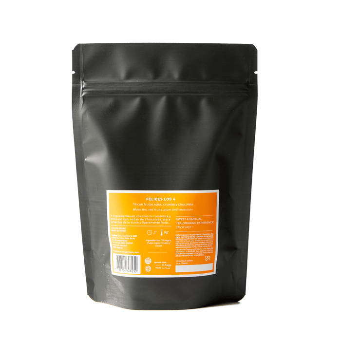 Felices Los 4 - Té Negro con Frutos Rojos, Ciruelas y Chocolate - doypack 68gr - hebras - atrás