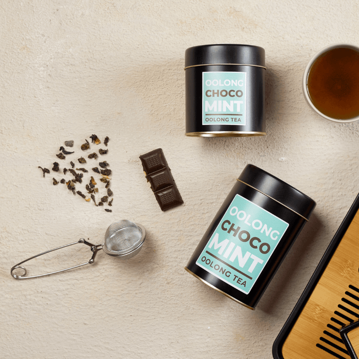 Oolong Choco Mint - Té Oolong, cacao, hibiscos, ginseng, menta, polvo de kombucha - lifestyle - lata