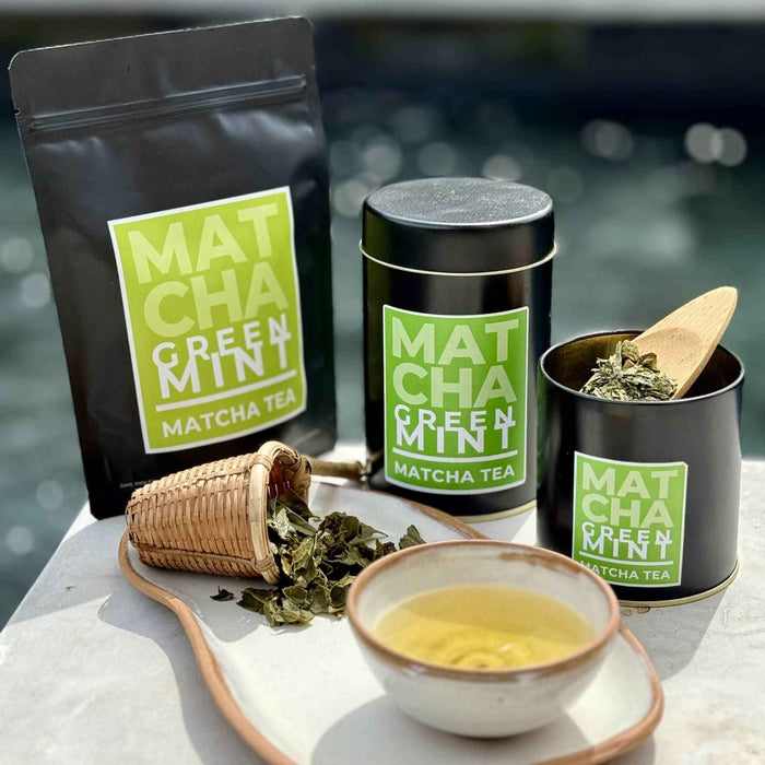 Matcha Green Mint  - Té Verde de Japón con Menta y Peras - lata mediana- hebras - lifestyle