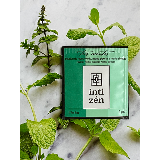 Tres Mentas - saquito - fondo planta - Infusión de menta verde, menta piperita y menta silvestre