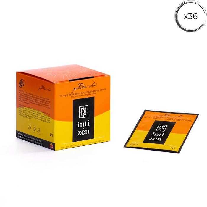Golden Chai - 36 saquitos - Té negro de la India, cúrcuma, jengibre y canela.